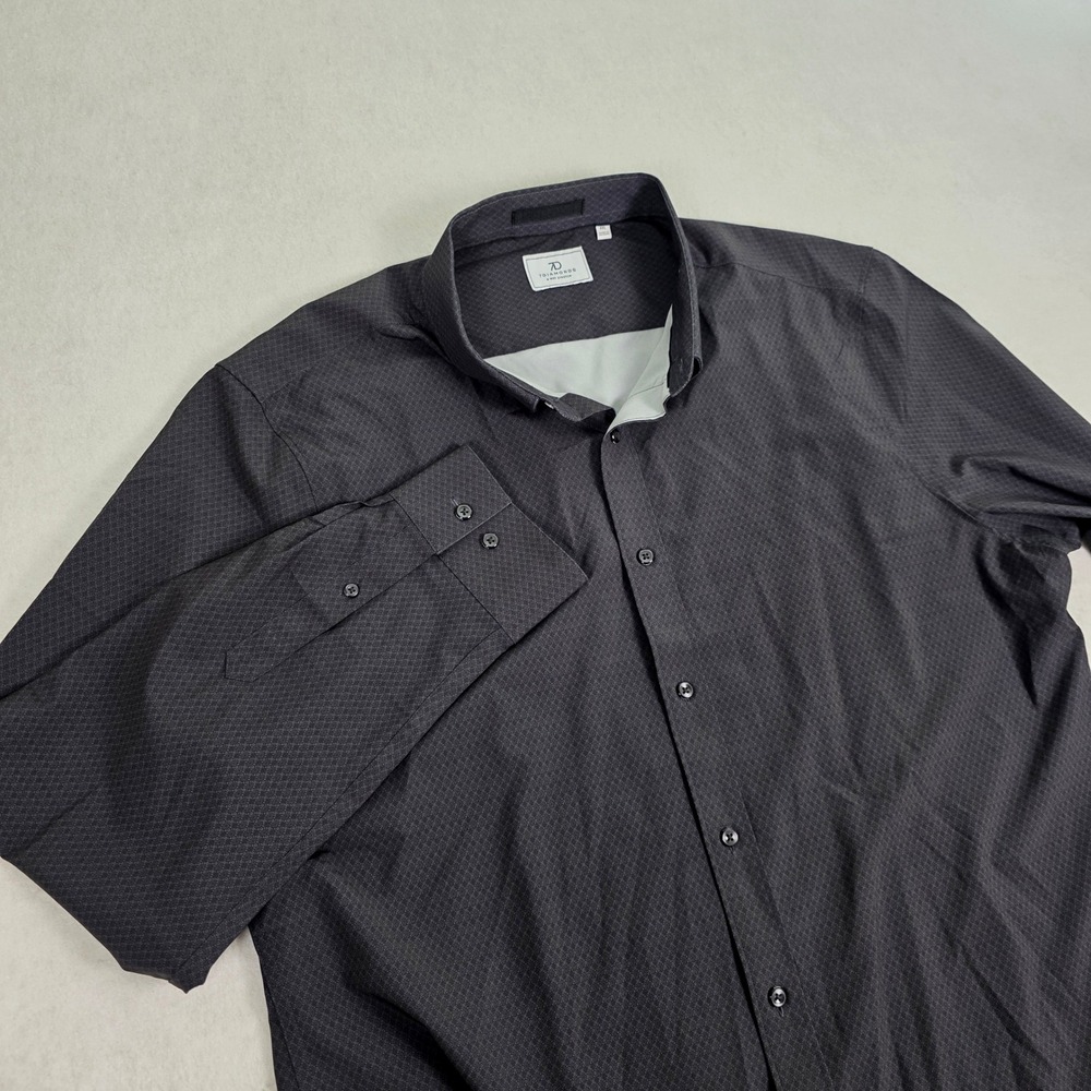 7 Diamonds Mens XXL Shirt 4 Way Stretch Charcoal Grey Micro Print Long Sleeve